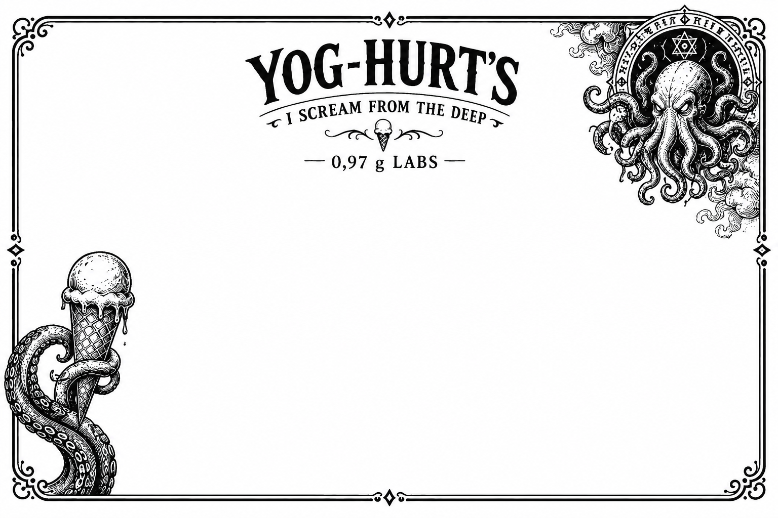 Yog-Hurt's vintage label frame with tentacle holding an ice cream cone and a Cthulhu-like figure