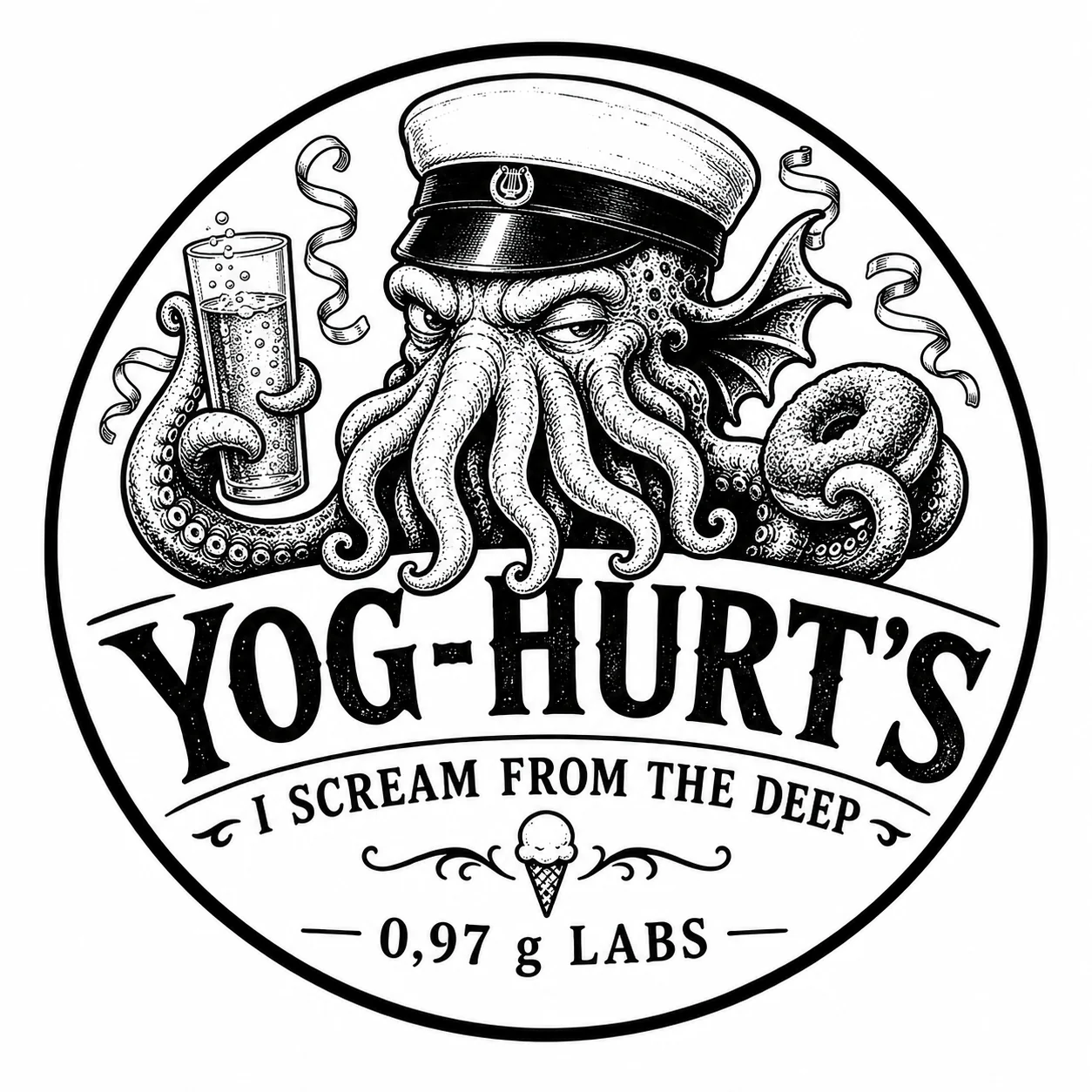 Yog-Hurt's May Day emblem with student cap, sima and doughnut