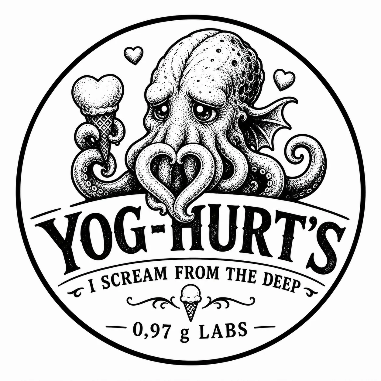 Yog-Hurt's Valentine's Day emblem with heart-shaped tentacles and ice cream